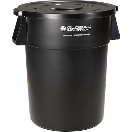 Global Industrial Plastic Trash Can with Lid, 55 Gallon Black 240464BKCL